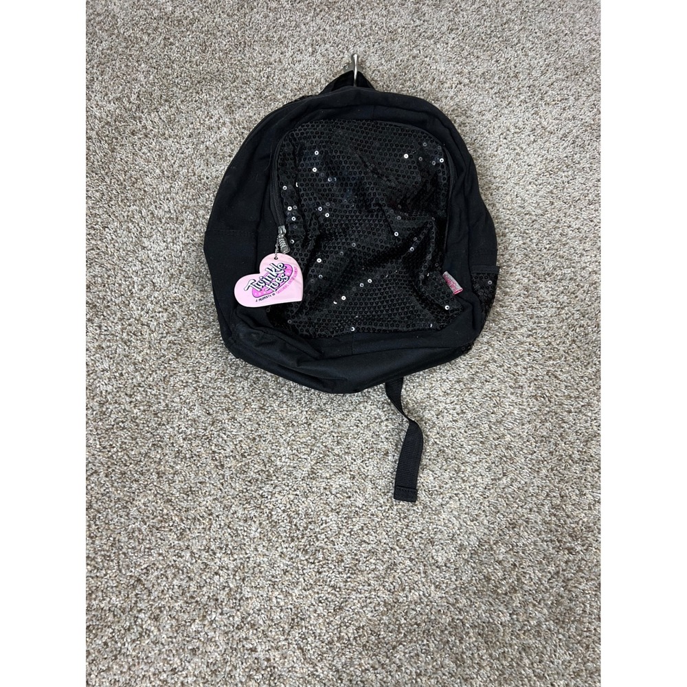 Skechers Twinkle Toes Black Sequin Backpack Star Print Lining Heart Charm
